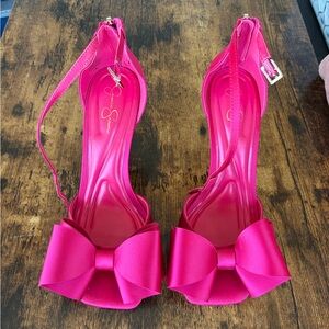 Jessica Simpson Hot Pink Satin Bow Ankle-Strap Heels 9.5m